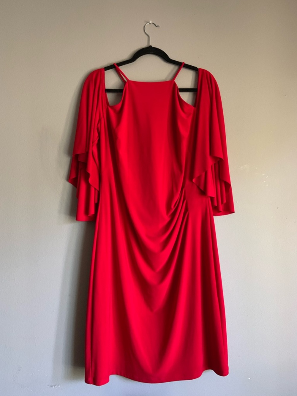 Ralph Lauren Red Cold-Shoulder Flutter Long Sleeve Dress - Size 16
